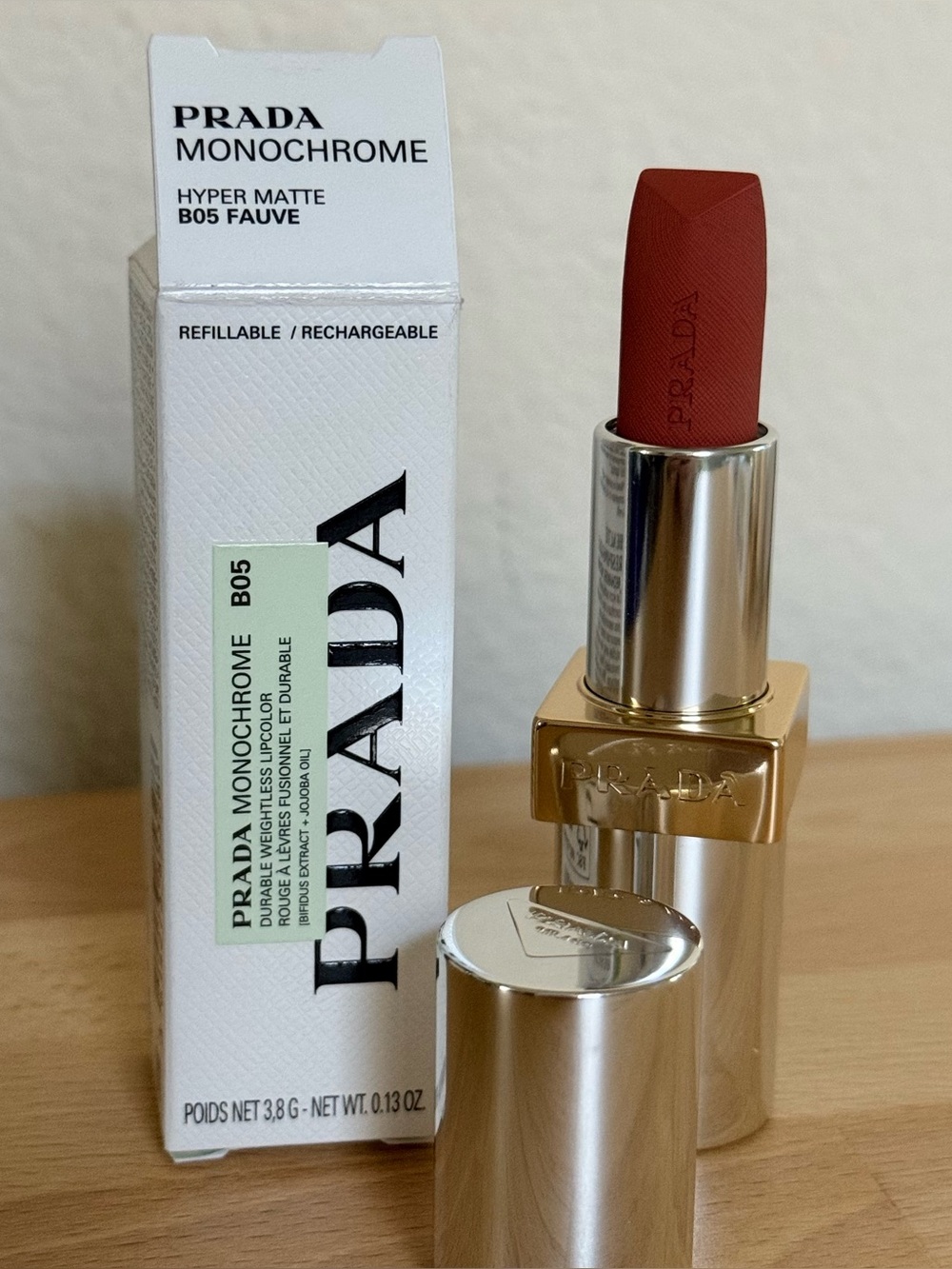 Prada Monochrome Hyper Matte Lipstick B05 Fauve - Warm Brown-Red